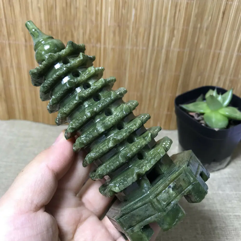 

Collect Natural Green Jade Carving Wenchang Tower Stupa Pagoda Statue Sculpture