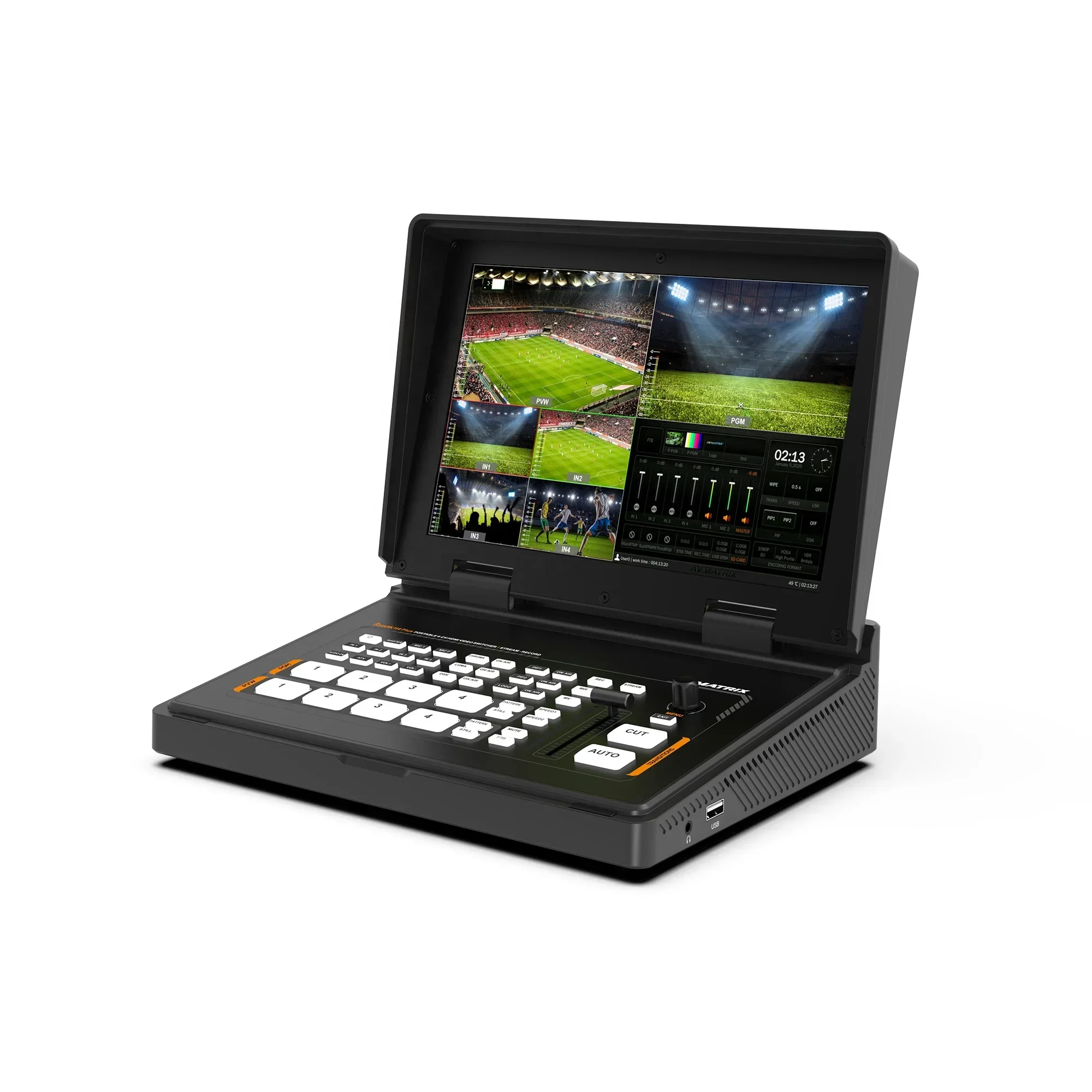 Avmatrix Shark H4 Plus 10.1 inch 4 Channel HD MI Streaming Video Switcher with RTMP/SRT stream & USB disk and SD card Record