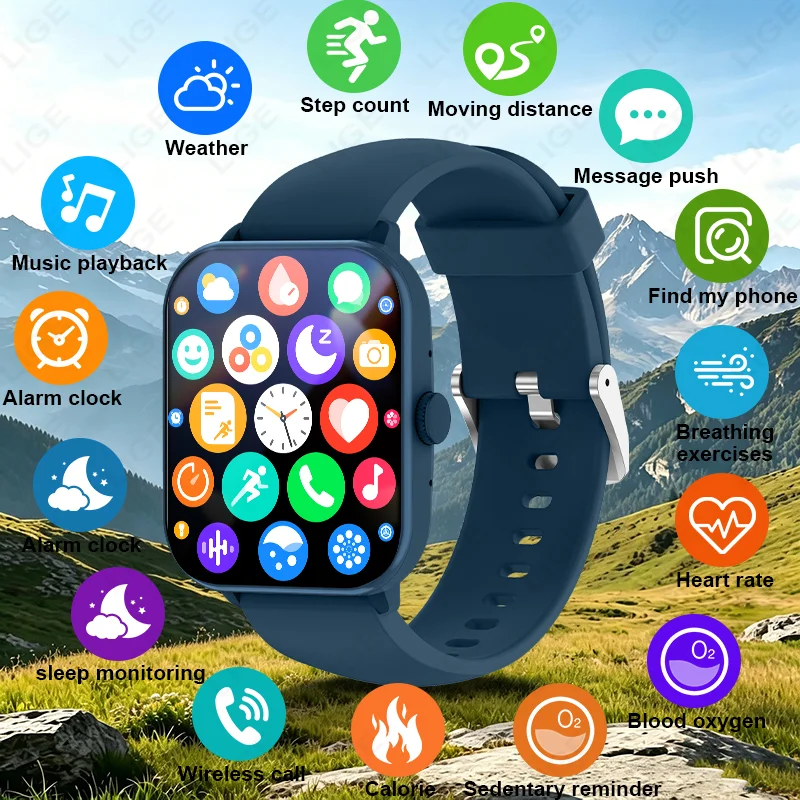LIGE Smart Watch Men Women Heart Rate SpO2 Blood Pressure Sleep Monitor Multi-Function Bluetooth Call Smartwatch For iOS Android