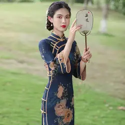 Cheongsam Sexy das mulheres, vestido chinês moderno, Qipao, retro, tamanho grande