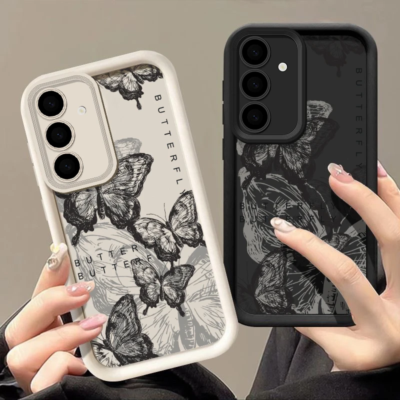 INS Retro Butterfly Silicone Case For Samsung Galaxy S25 S24 S23 S22 Ultra S24 FE A55 A34 A15 A16 A35 A53 A54 A25 5G Soft Cover