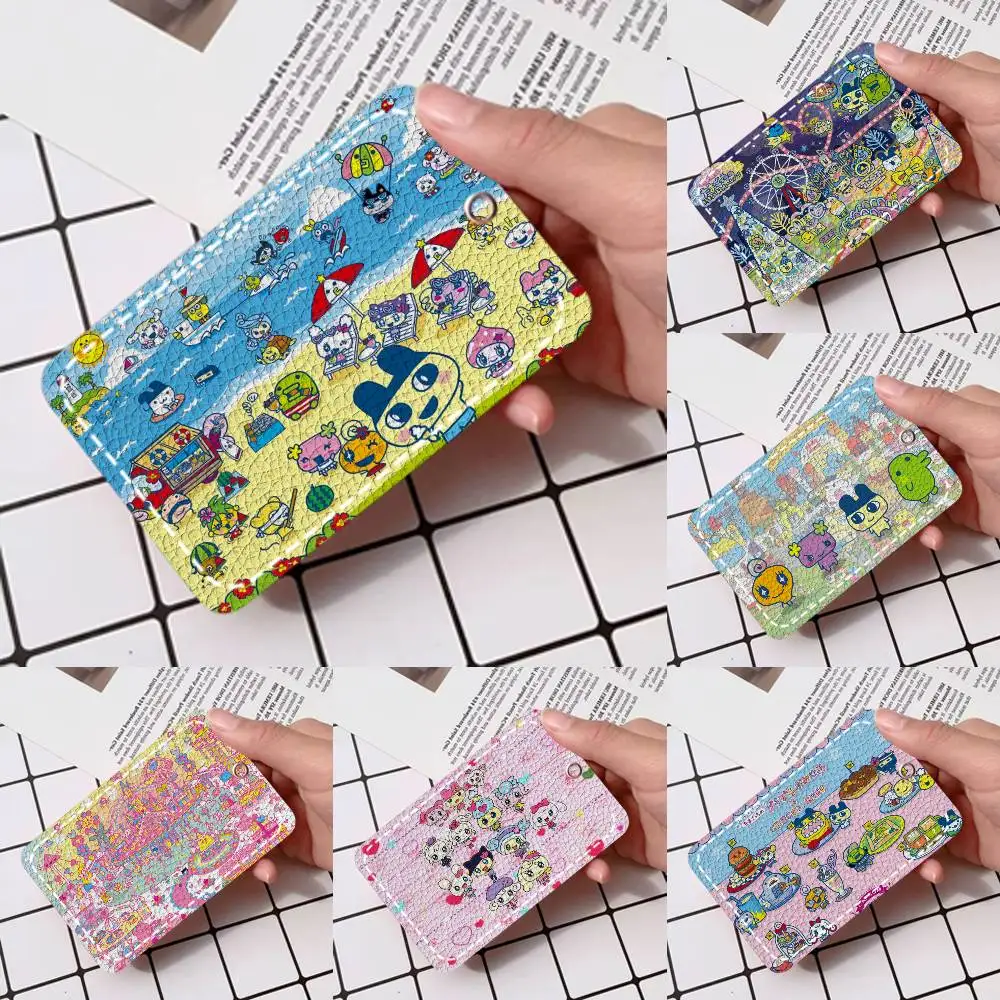 

Game Cute Cartoon T-Tamagotchi Card Holde Applicable To Credit Cards Bus Card Soft Leather Rectangular Keychain Protective Cover