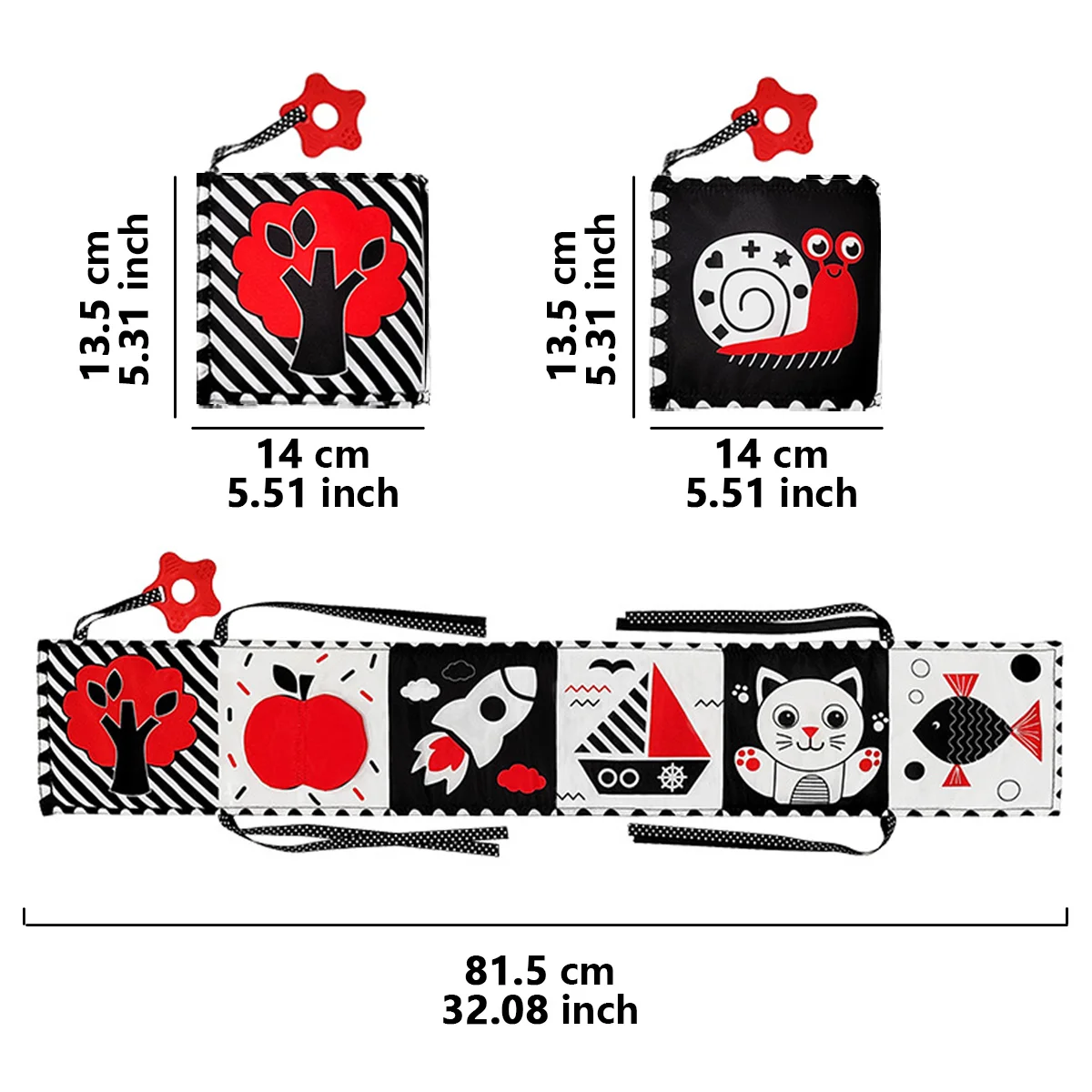 Baby Soft Cloth Books, High Contrast Black and White Crinkle Washable Foldable, Sensory Educational Toy, Perfect Birthday Gifts