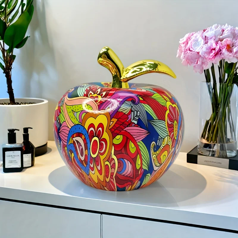 Modern Apple Sculpture Resin Creative Painted Peaceful Apple Sculpture Desktop Ornament Home Living Room Decoration Gift
