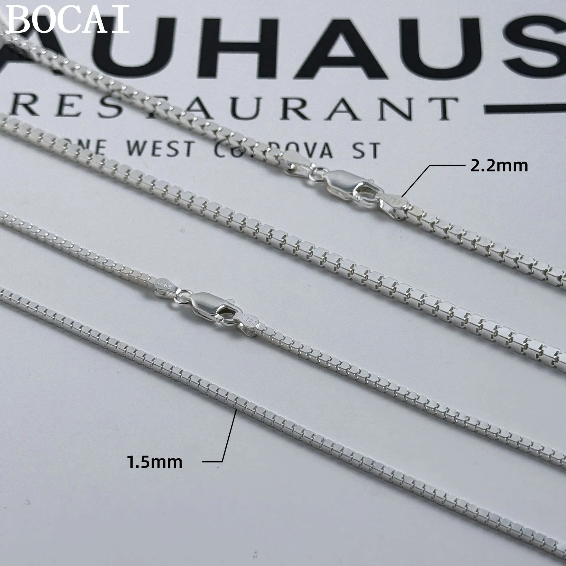 BOCAI New S925 Pure Silver Jewelry Light Luxury Versatile Hollow Mirror Box Chain Women's Selected Gift