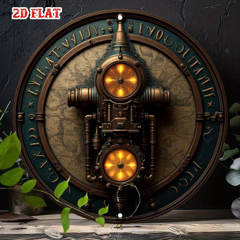 2D Flat, 1pc Steampunk Clockwork Mechanism Metal Wall Decor for Man Cave, Cafe Decoration - Durable Aluminum Sign
