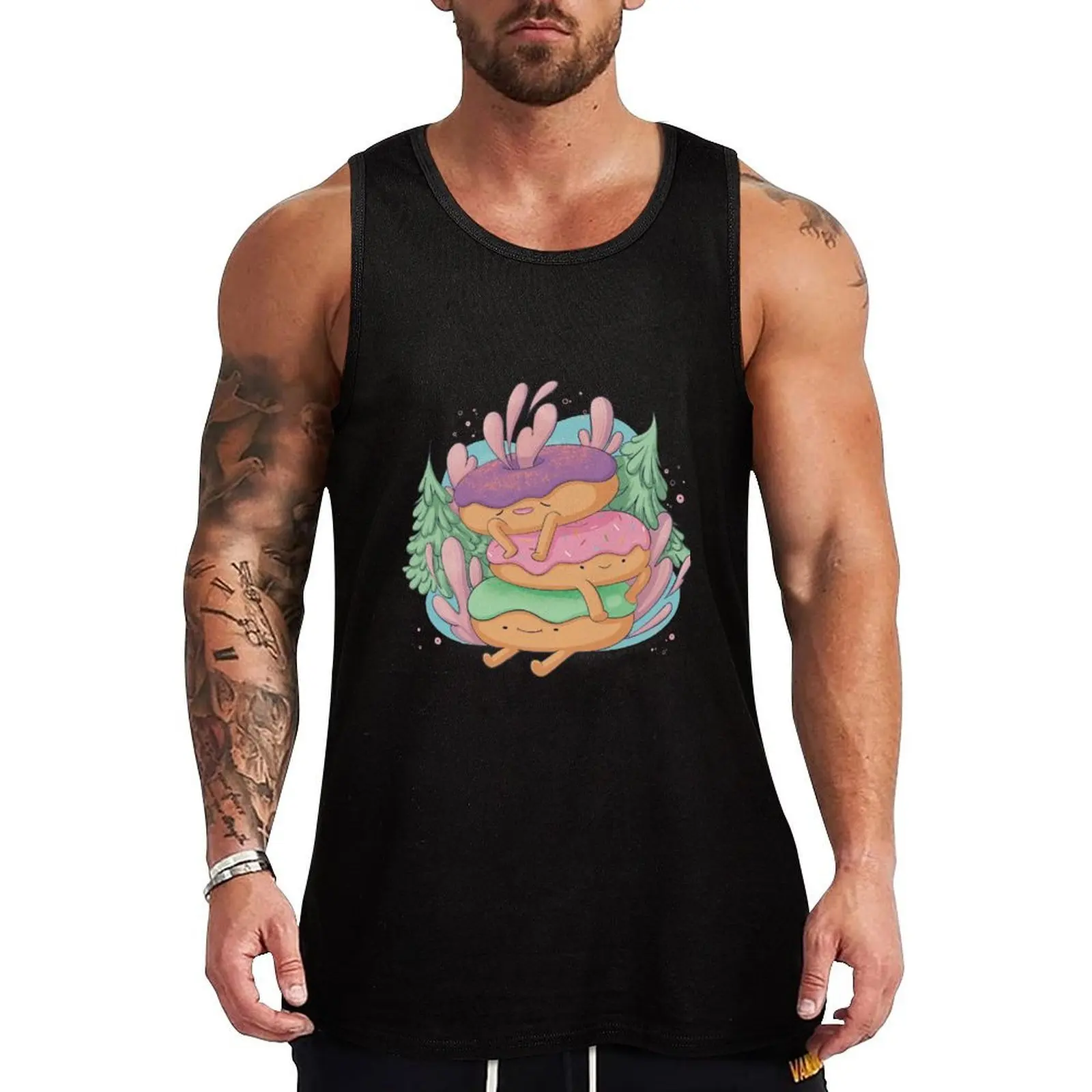 Donut Stack with Brand Name Tank Top All Day Comfort Tank Top Soft Breathable Sleeveless