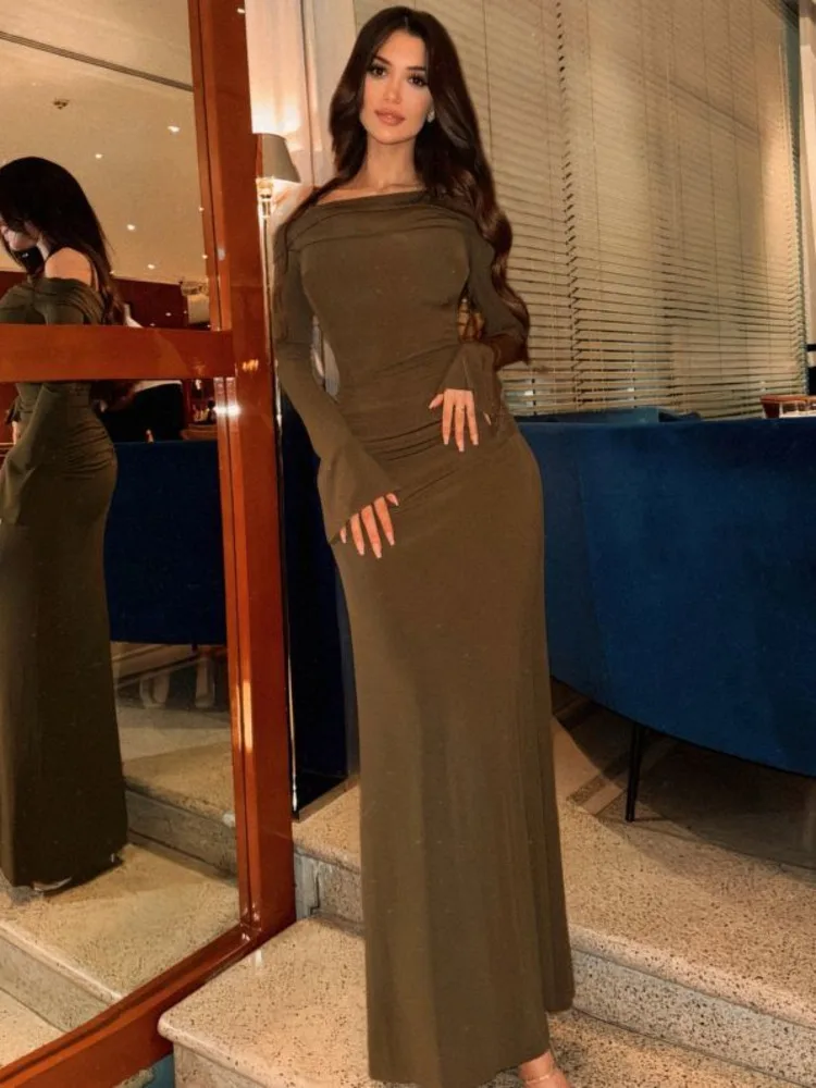 Articat Elegant Long Sleeved Bodycon Party Evening Dress For Women Double Layered Tight Female Vestido Autumn New 2024 Clothing