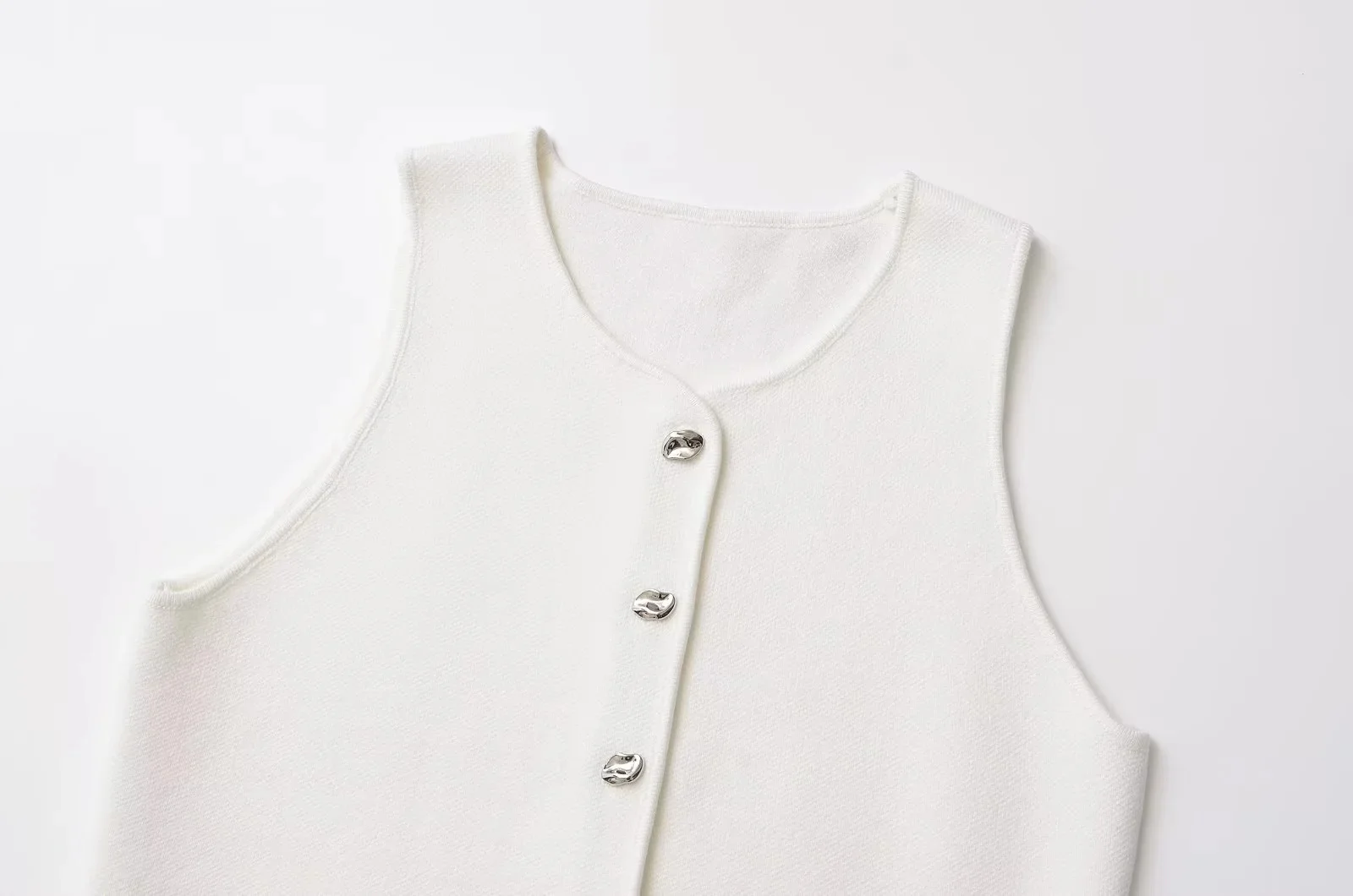 TRAF-Colete de malha sem mangas feminino, suéter fino assimétrico, branco e azul, colete curto, outono, outono, 2024