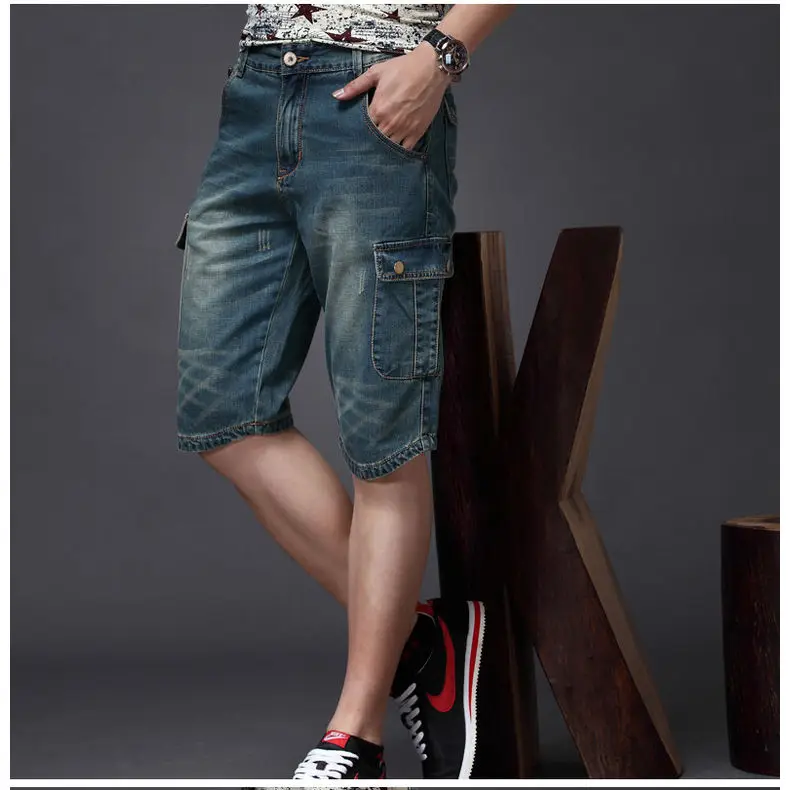 Summer Fashion Denim Jeans for Men Designer Knee Length Shorts Capri Loose Straight Leg Slim Casual Punk Workwear Cargo Shorts