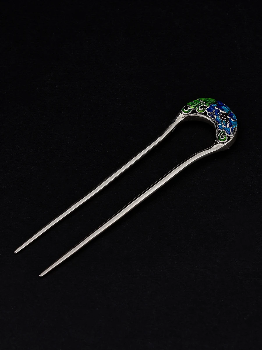 Phoenix Peony U-shaped Hairpin 925 Sterling Silver Cloisonne Ancient Style Hairpin Daily Hair Accessories