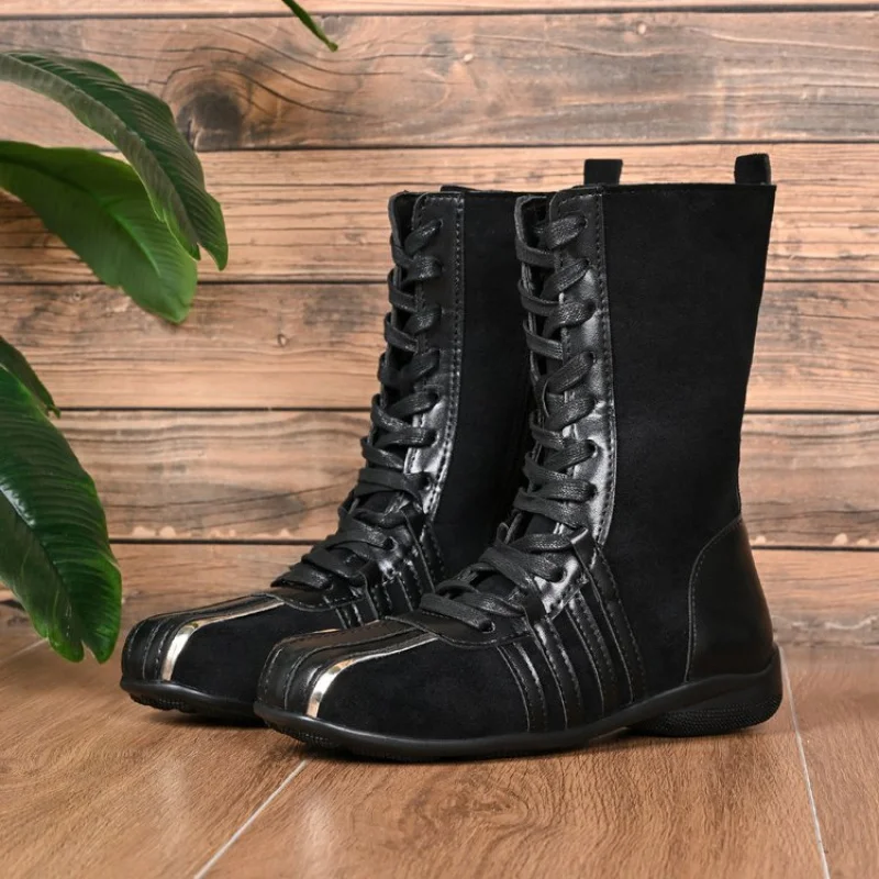 أحذية عصرية من جلد البقر المدبوغ بمقدمة مستديرة وكعب منخفض (أقل من 3 سم) كعب مسطح من الجلد غير اللامع للفصول الأربعة