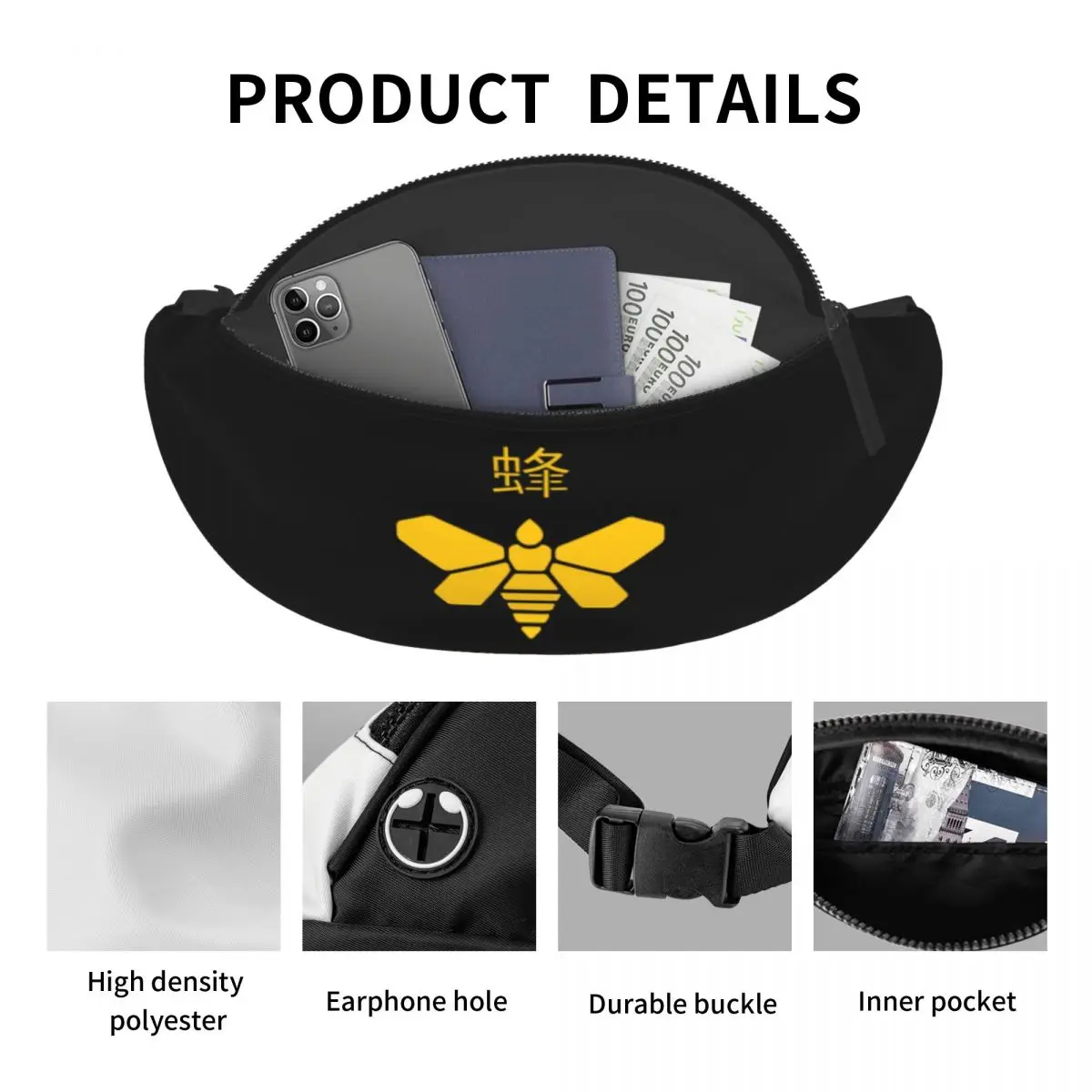 Breaking Bad Golden Moth Fanny Pack para Homens Mulheres Moda Heisenberg Bee Crossbody Saco de Cintura Viajando Telefone Money Pouch