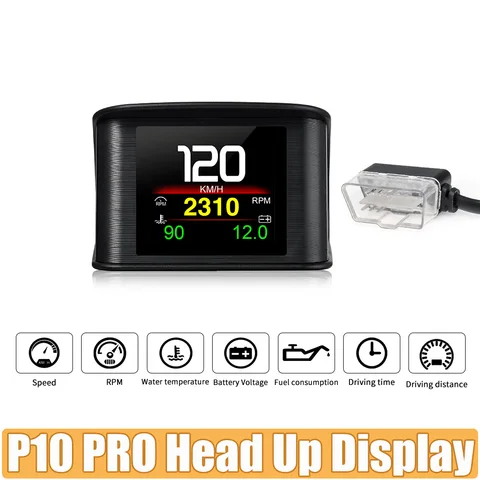 Автомобильный Проекционный Дисплей P10 PRO OBD2 HUD: Спидометр, Монитор Двигателя, Проводной Автомобильный Компьютер