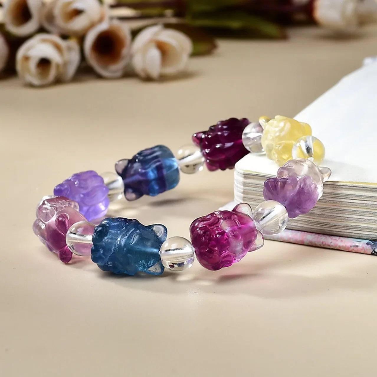 

Natural Color Fluorite Nine-tailed Fox Duobao Bracelet Men's and Women's Light Luxury Fashion Lucky Bracelet