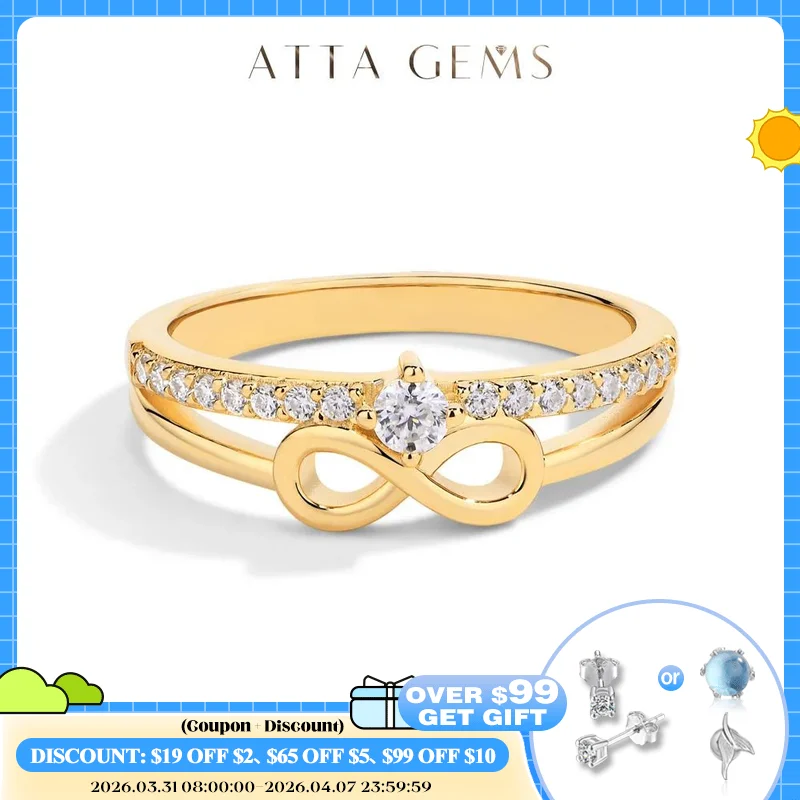 

ATTAGEMS 18K Yellow Gold VVS1 Moissanite Diamond Ring for Women Solid 10K 14K Gold Love Link Engagement Wedding Festival Jewelry