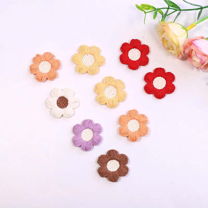 30PCS Of 3cm Colorful Six-piece Embroidery Cloth Patch DIY Clothing Hairpin Flower Stickers For Wedding