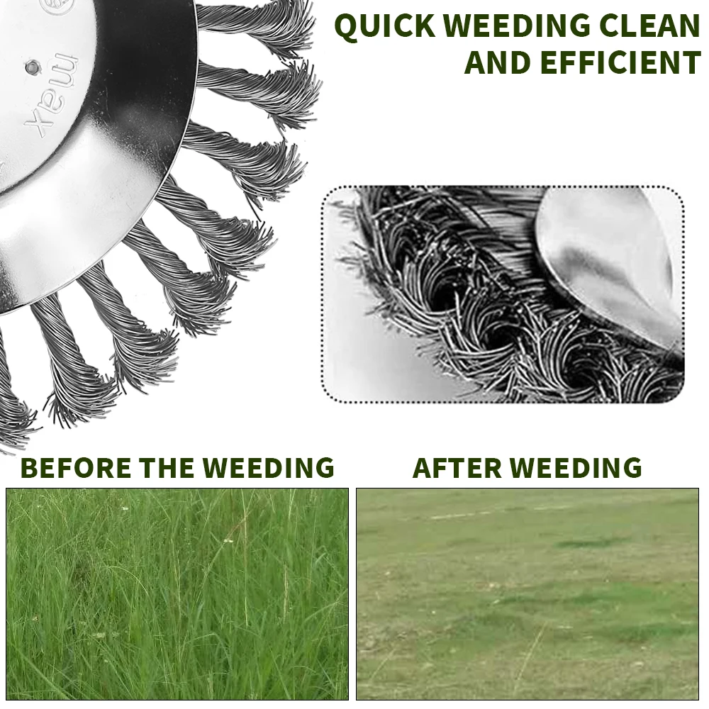 6/8 Inch Steel Wire Rotary Brush Cutter Trimmer Head Weeds Blade Compatible with String Trimmers for Moss Grass Rust Removal