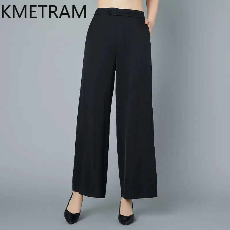 KMETRAM 90% Real Mulberry Silk Trousers Women 2026 Summer Loose High-waisted Straight-leg Pants Female Clothing Pantalones Mujer