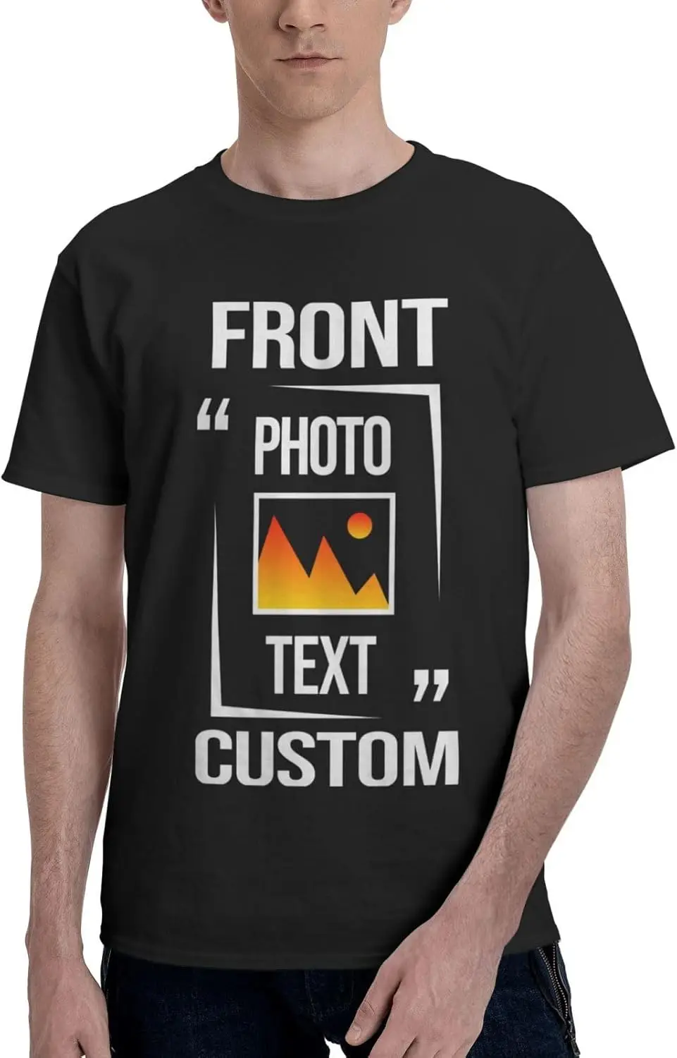 Custom T Shirts for Men Women, Personalized Design Your Own Black Cotton Shirt, Add Text Photo Logo Front/Back