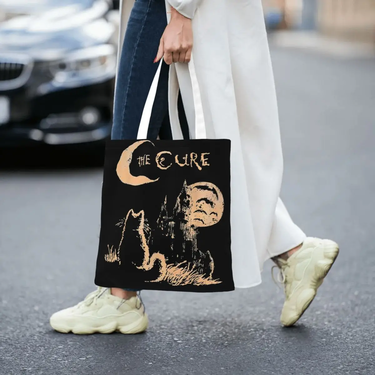 Lovecats The Cure Love Cats Song Canvas Tote Bag Fashion Large Capacity Grocery Bag for Women Daily Bags