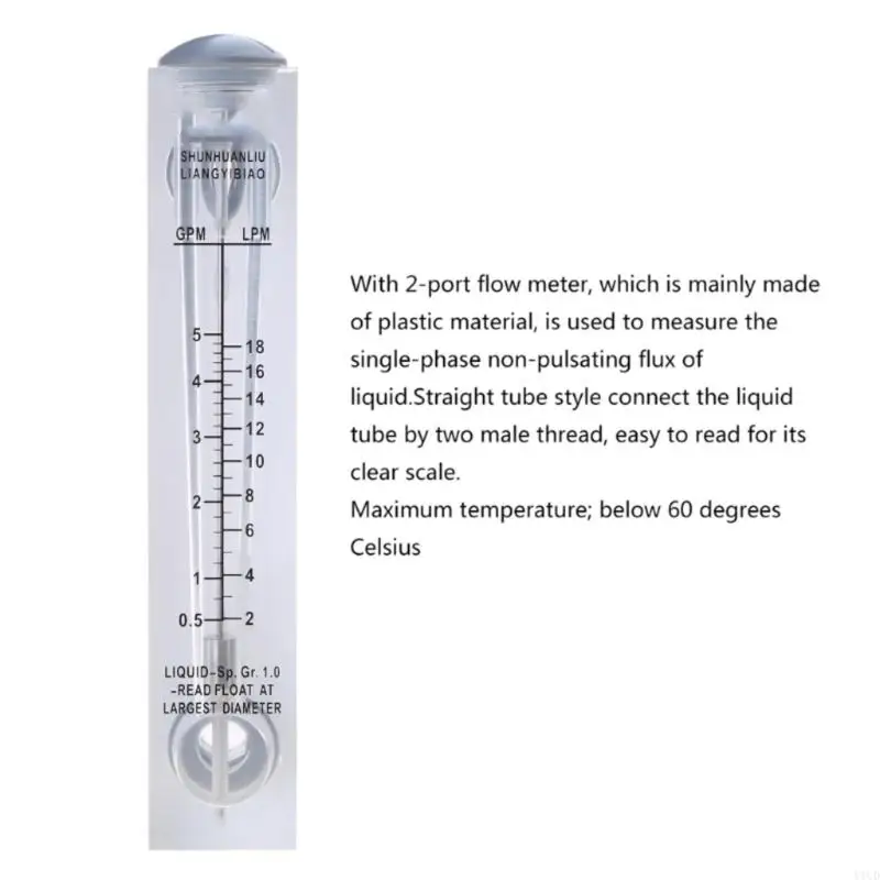 Y1UD Acrylic 0.5-5GPM 2-18LPM Air Gas Flowmeter with Control Suitable for Oxygen Adjustable Thread 20mm/1/2BSP