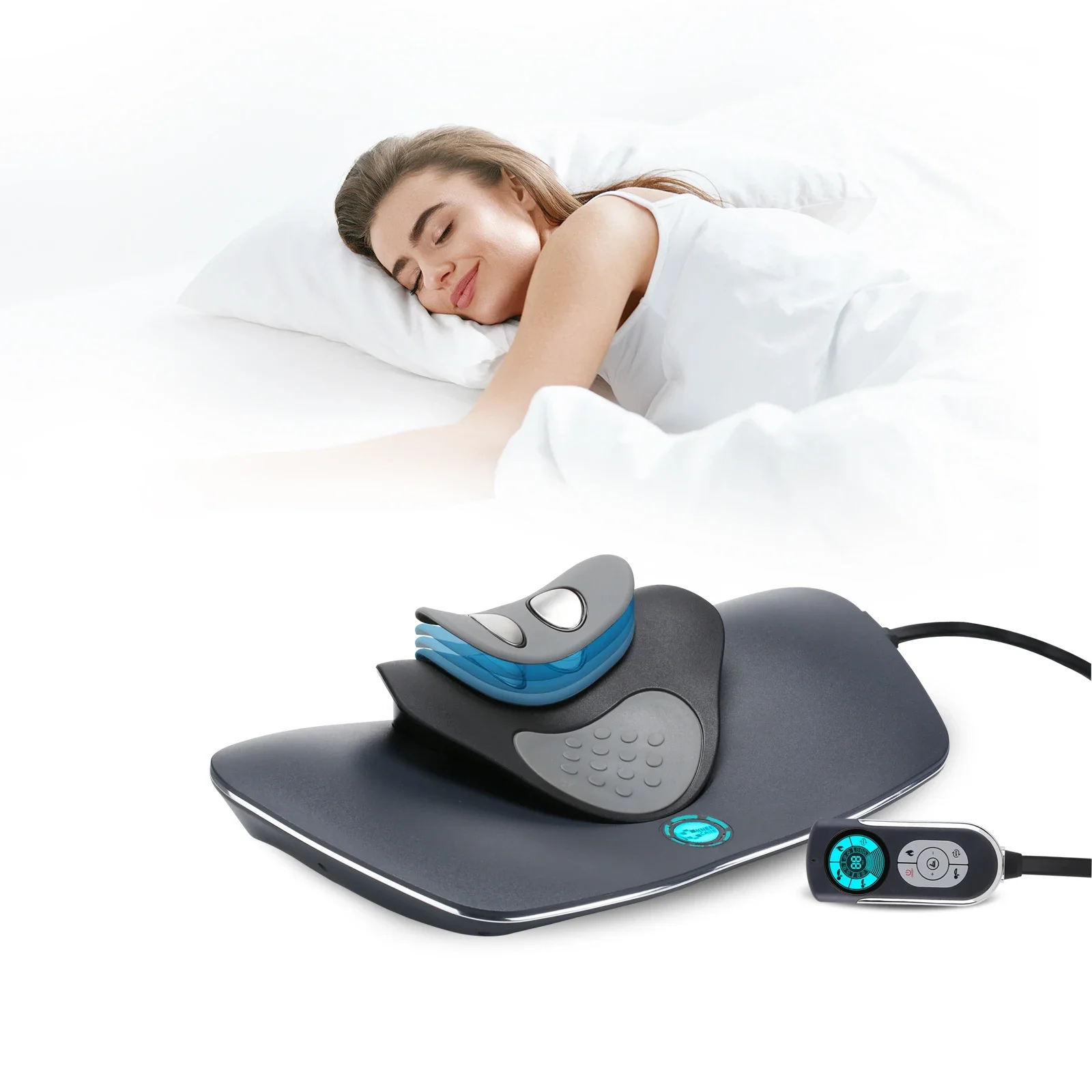 Alphay OEM Low Frequency Electric Pulse EMS Heating Vibration Electric Neck Traction Massager For Neck Relax