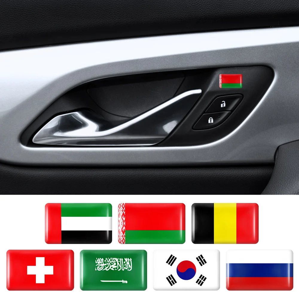 10pcs Car Interior Window Lift Button Steering Wheel Decor Stickers with Poland Netherlands Spain Russia Italy Korea Flag Emblem