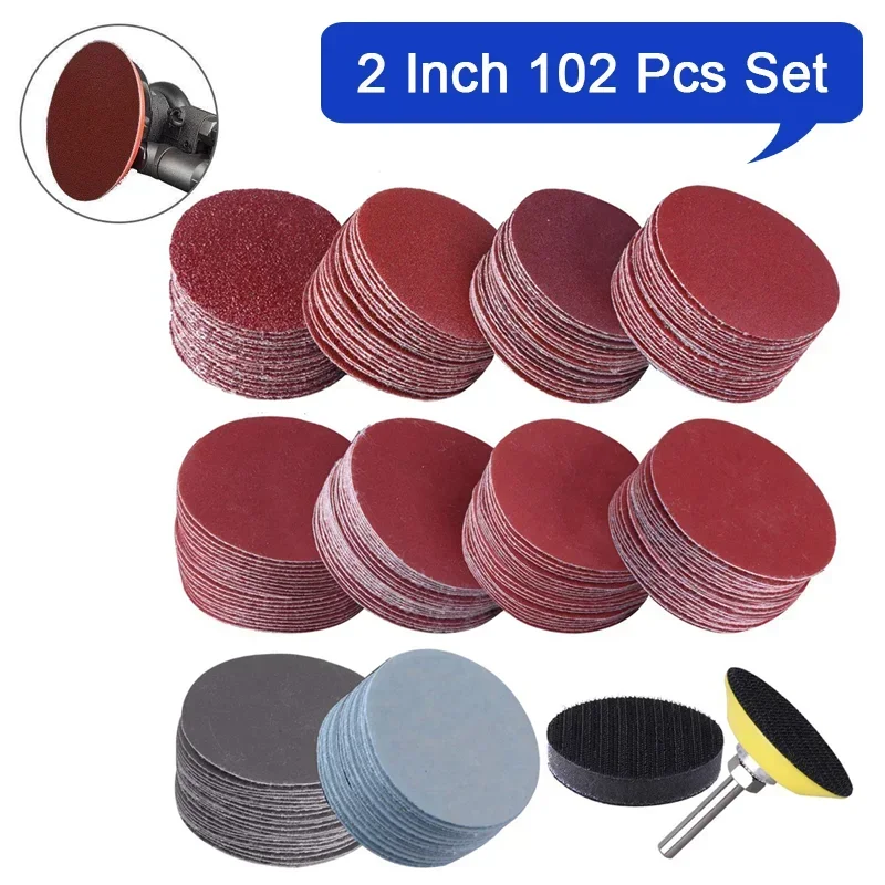 100pcs 2 Inch 50mm Sandpaper Sanding Discs Hook  Loop 80 to 3000Grit With 2 Inch Sanding Pad Foam Interface Pad