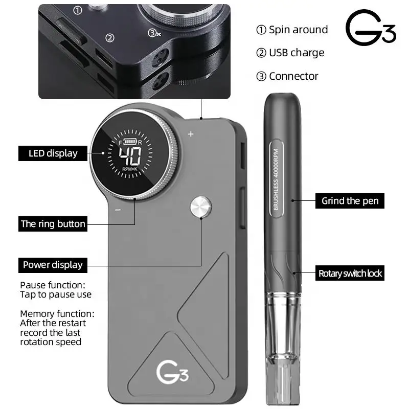 Professional Cordless 15 Hour Rechargeable Nail Drill Machine 40000 RPM 20W 0-40000 Electric Nail File with USB G3