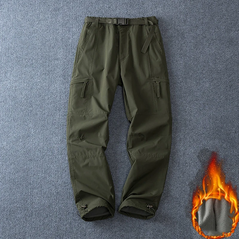 Warm Waterproof Men's Cargo Pants Wadded Fleece Thick Windproof Motorcycle Riding Pants Skiing Mountaineering Outdoor Trousers