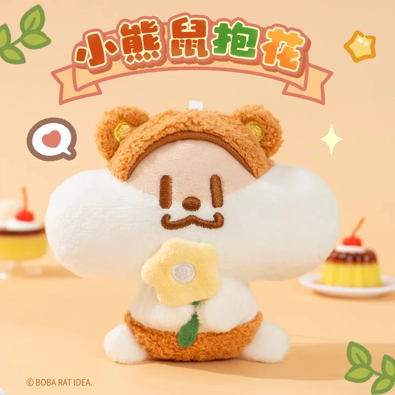 

Плюшевый брелок-подвеска Boba Rat Idea: милый медведь-крыса с цветком, плюшевая кукла-брелок для ключей, украшение для рюкзака/сумки для женщин