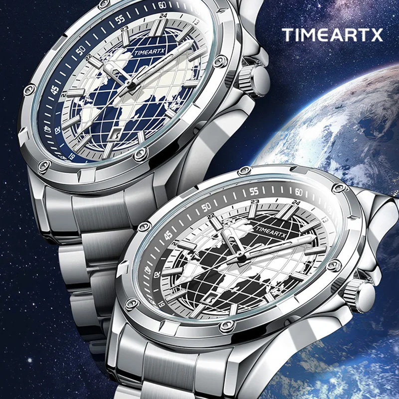 タイムアートXブランド 5130 メンズ腕時計 アースダイヤル ファッション ビジネスデザイン 防水クォーツ腕時計