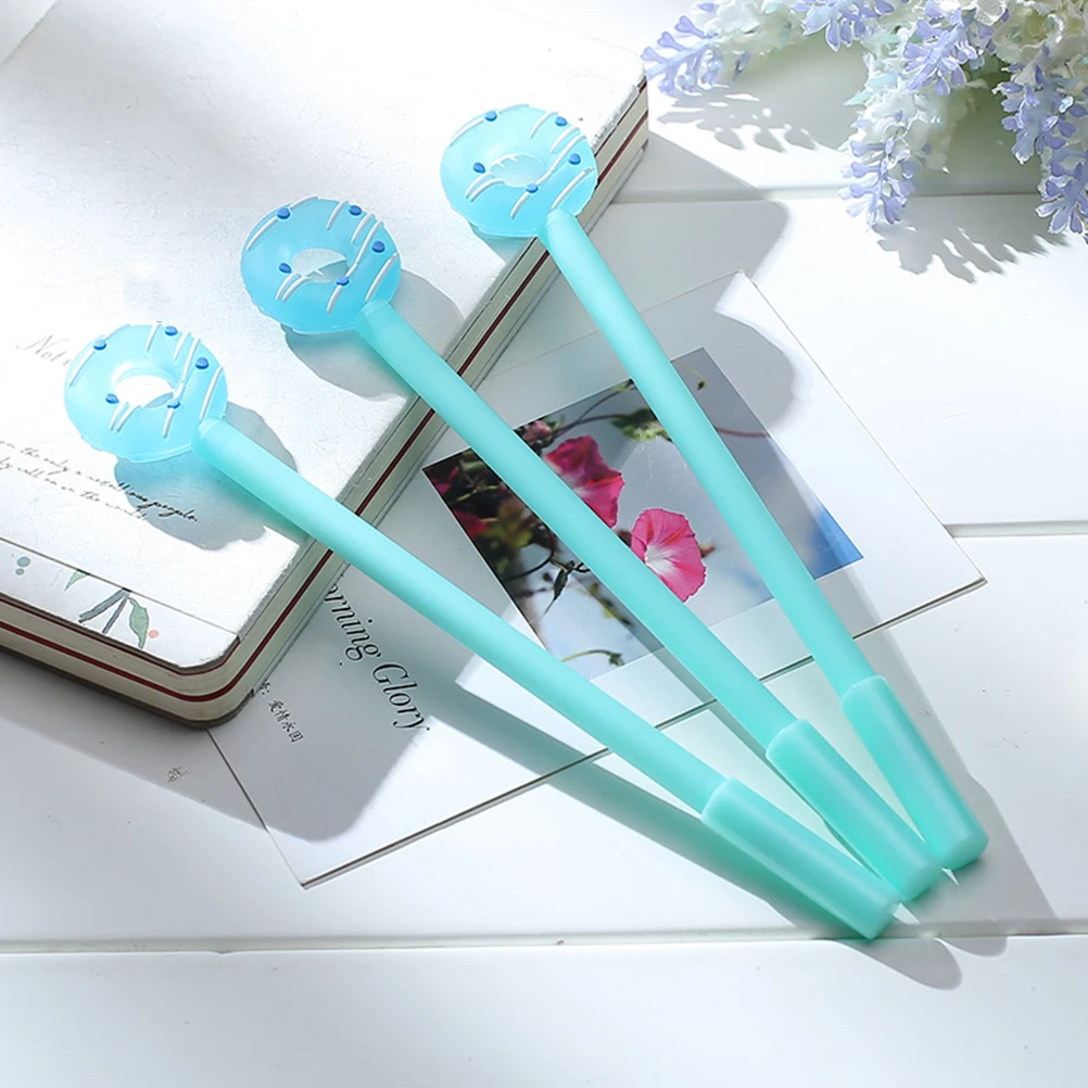 

12pcs Black Pens Doughnut Cartoon Writting Ball Fine Tip Neutral Pen With Doughnut Pen Cute Design School Office Use