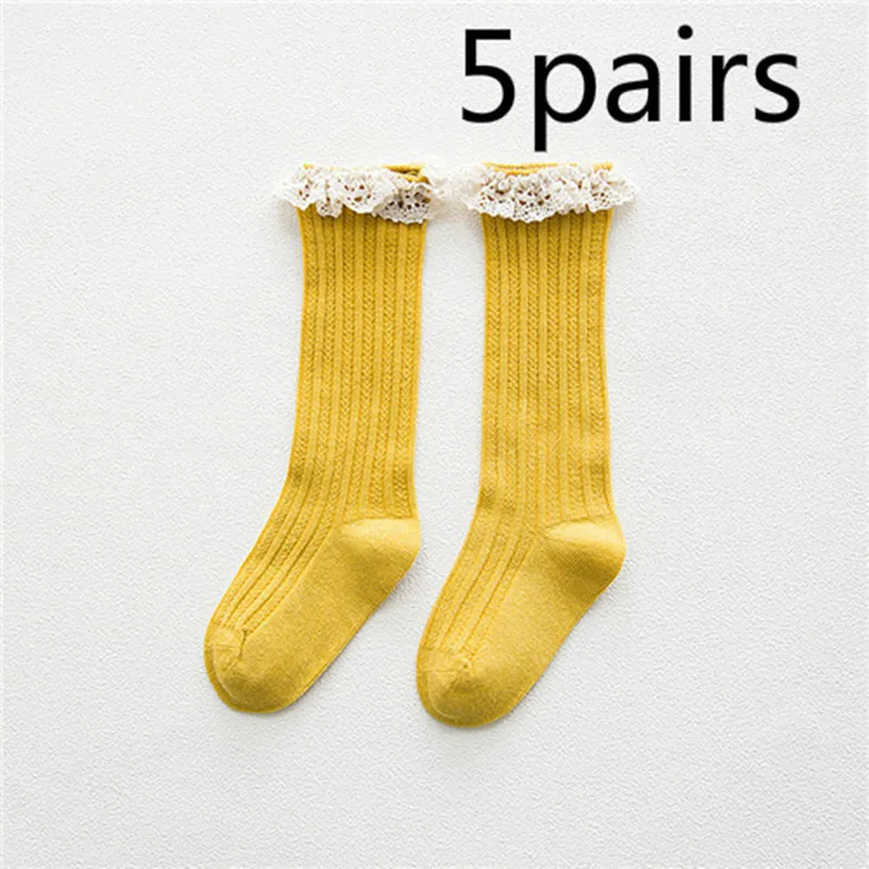 5 Pairs Baby Children's Knee High Socks with Lace Cheap Stuff Ruffle Socks Kid Princess Girls Leg Warmers Cotton