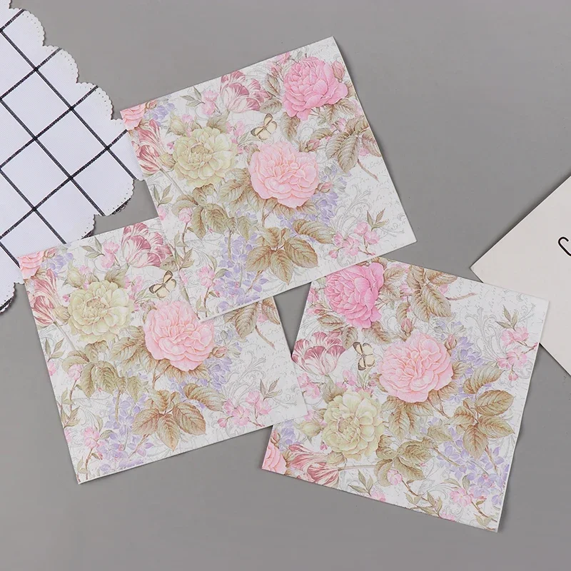 20pcs/Pac 33cm 2Ply Colorful Printed Napkin Pink Flower Square Butterfly Valley Bart Paper Wedding Pure Wood Pulp Paper Placemat