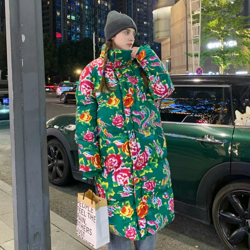 

Long Cotton-padded Coat Northeast Flower Chinese Style Hanfu Men Women Loose Warm Winter Cotton-padded Jacket Tide Couple Dress