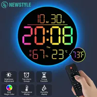 Home LED Digital Wall Clock Light with Remote Control Corded LED Alarm Clocks Temp Humidity Auto DST Countdown Wall Light Clock
