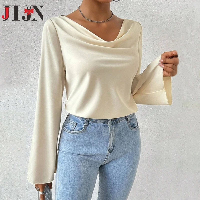 Early Autumn Women's Sister Intellectual style Long-sleeved T-shirt Elegant Cold Sexy Irregular Long Sleeve Tops Women's