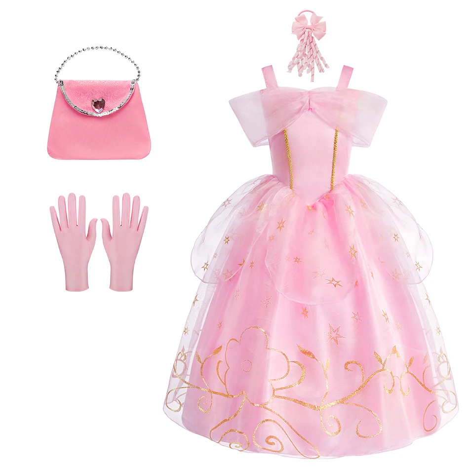 

Girls Pink Princess Dress Sets Child Christmas Clothes Kids Halloween Sleeping Beauty Aurora Dresses Baby Girl Party Ball Gown