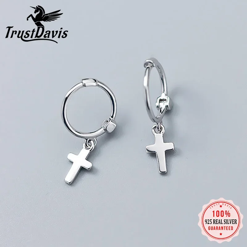 Trustdavis Womens Fashion 100% 925 Sterling Silver Romantic Cross Earring Stud Earrings For Young Girls Kids Teen Gift DS892