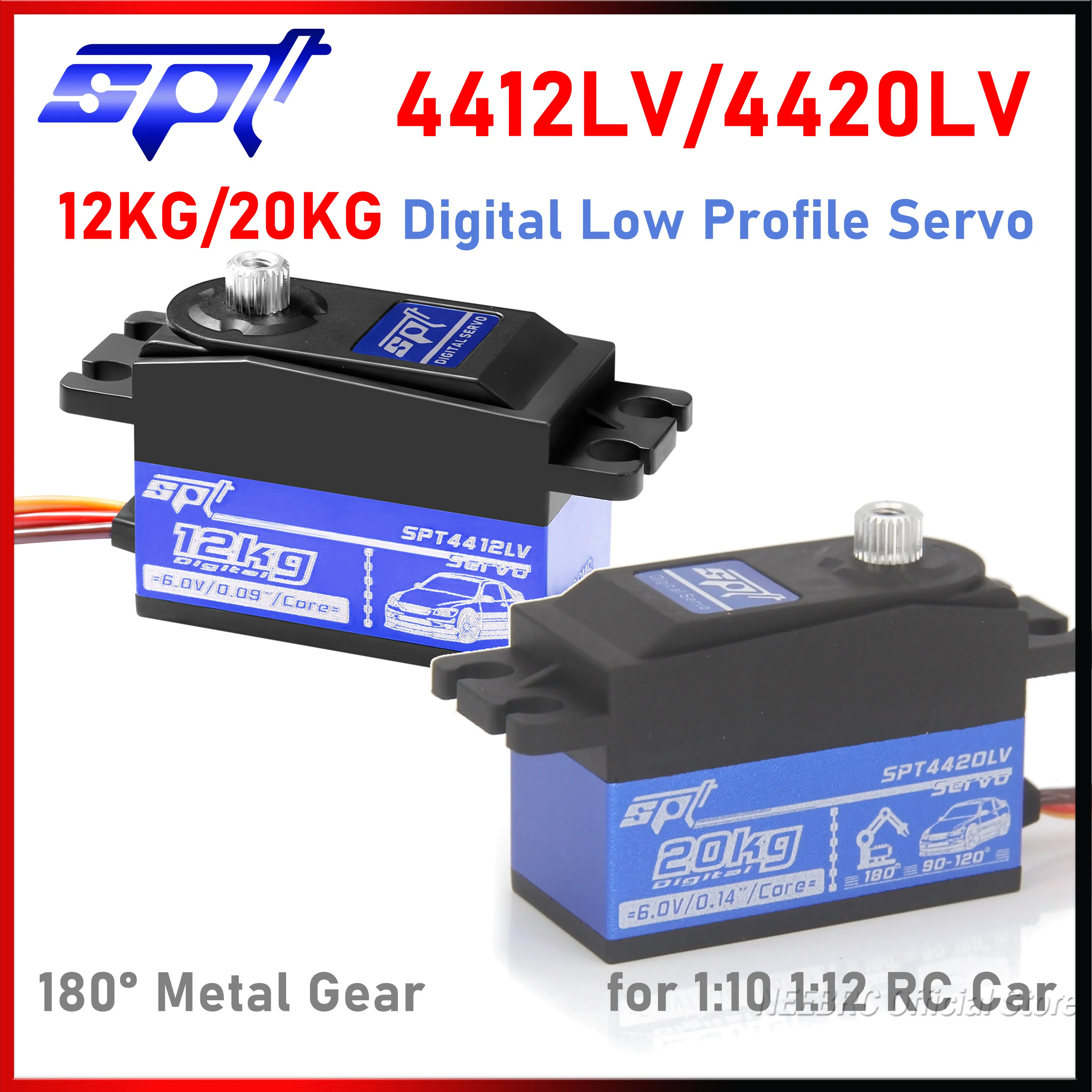 

SPT 12KG 20KG 180° Metal Gear Servo Short Body Low Profile Digital for 1:10 1:12 RC Car SCX10 TRX4 Drift Robot Crawler 3D Part