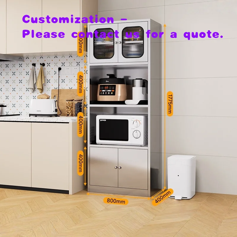 

custom.Modern High-quality 304 Stainless Steel Adjustable Shelving Cabinet, with Long-hong Glass