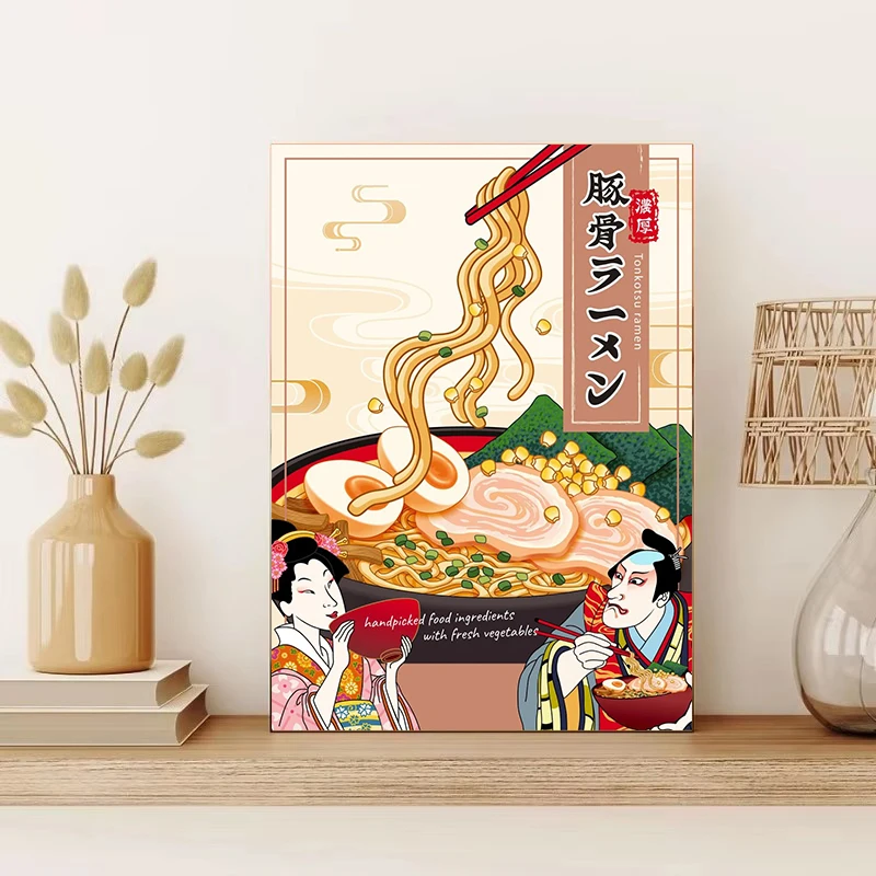 الرجعية اليابانية المطبخ الغذاء مضحك رامين السوشي الساشيمي التوضيح المشارك حائط لوح رسم الفن صور ديكور متجر المنزل