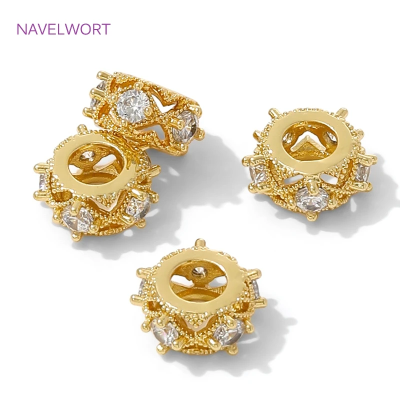 18K Gold Plated Spacer Beads For Jewelry Making,Separators For Beads,Inlay Zircon Bracelets Beads,Luxury Jewelry Accessories