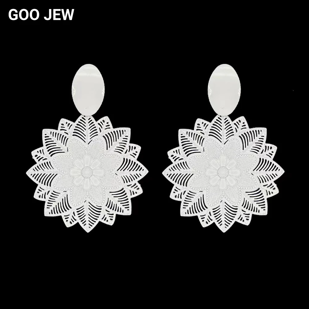 GOO JEW Vintage All White Filigree Earrings Exquisite Filigree Ear Studs for Women Elegant Jewelry