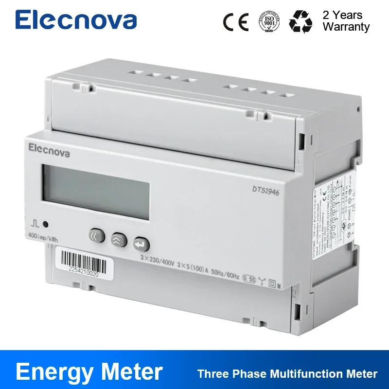 DTS1946 Power Energy KWh Meter AC 3 Phase,DIN Rail Installation,RS485,Digital LCD Multimeter Electricity Consumption Monitor