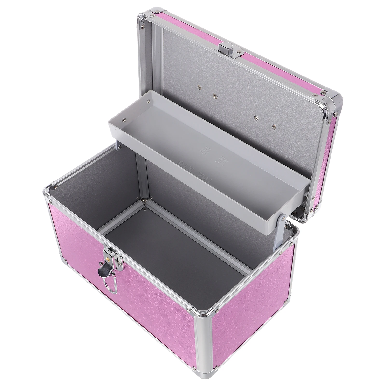 

Large Capacity Pink Privacy Hand Box Aluminum Alloy Storage Case for Home Office Travel Tools Medication Jewelry