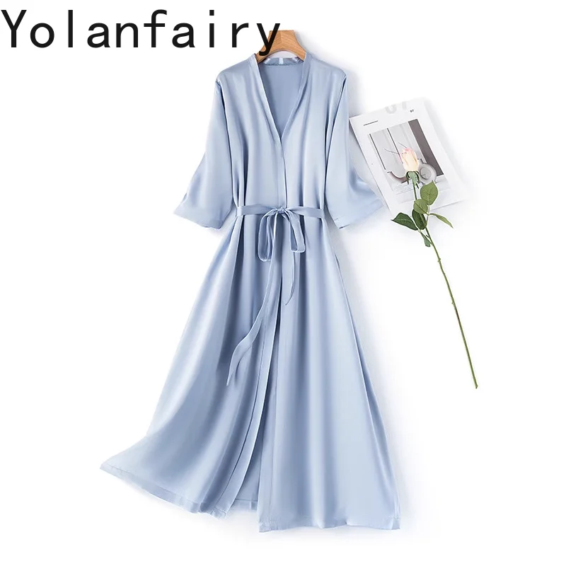 

YOLANFAIRY Ночные рубашки из 100% тутового шелка для женщин, халаты на четыре сезона, гладкие женские пижамы, домашняя одежда, шелковая ночная рубашка, платье 여성 슬립