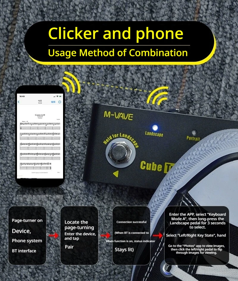 Piano score Bluetooth turner Universal automatic turner Wireless intelligent turner M-VAVE turner Bluetooth link Foot turner